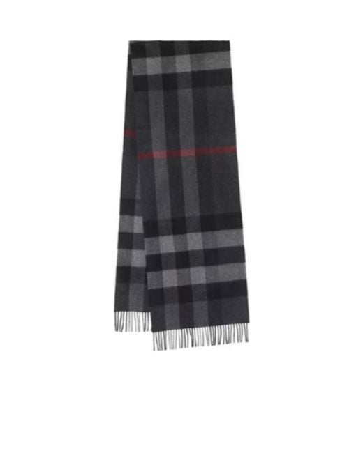 Burberry Black Check Fringed Scarf for men