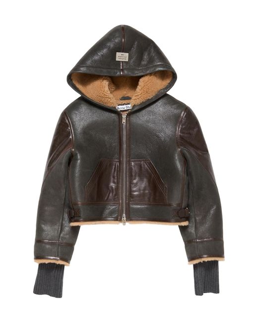 Acne Brown Hooded Leather Jacket