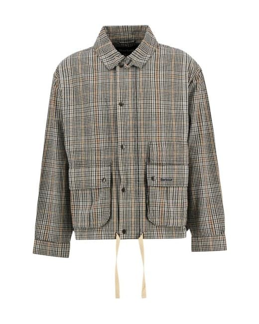 Barbour Gray Plaid-Pattern Drawstring-Hem Coat for men