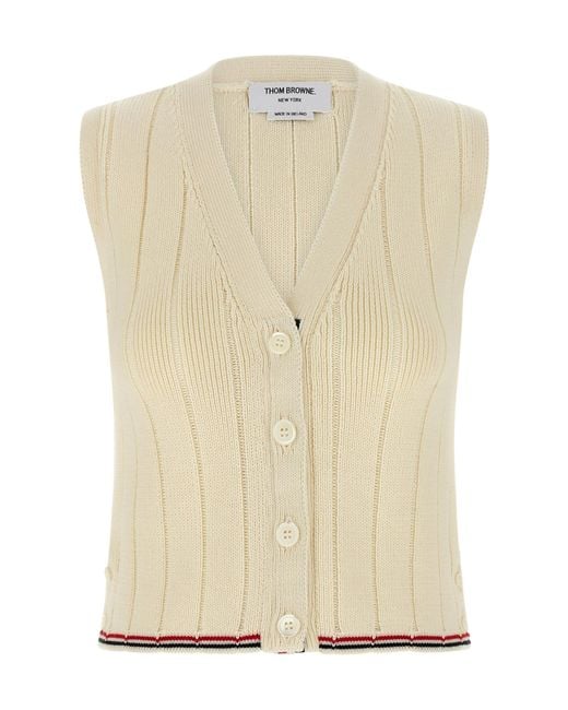 Thom Browne Natural Ribbed V-Neck Vest