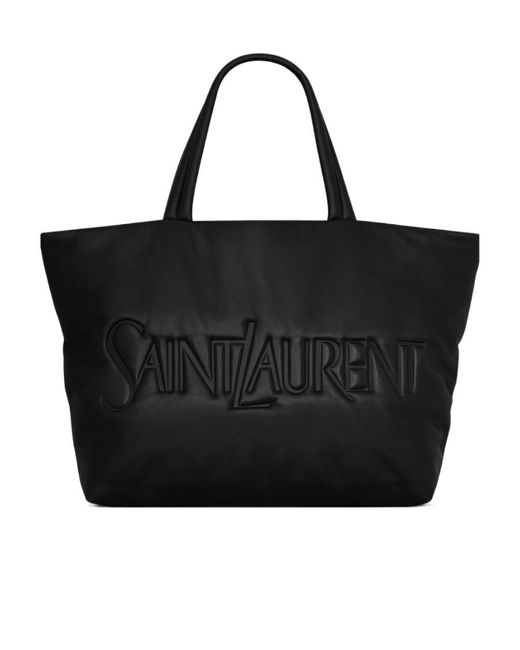 Saint Laurent Black Logo Detailed Large Tote Bag for men