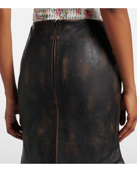 ShuShu/Tong Black Leather Midi Skirt
