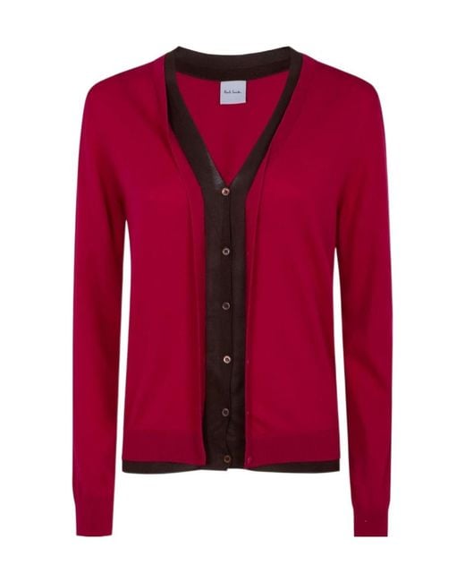 Paul Smith Red Contrast Trim V-Neck Cardigan