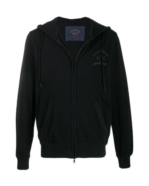 Paul & Shark Black Logo Printed Hooded Casual Jacket for men