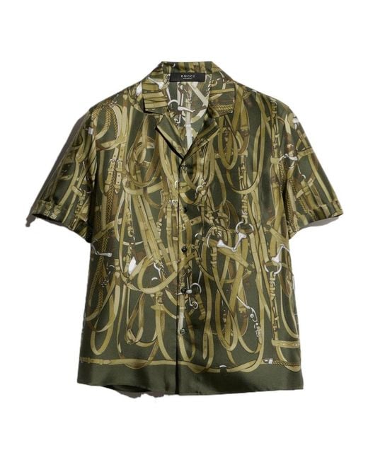 Gucci Green Printed Bowling Shirt for men