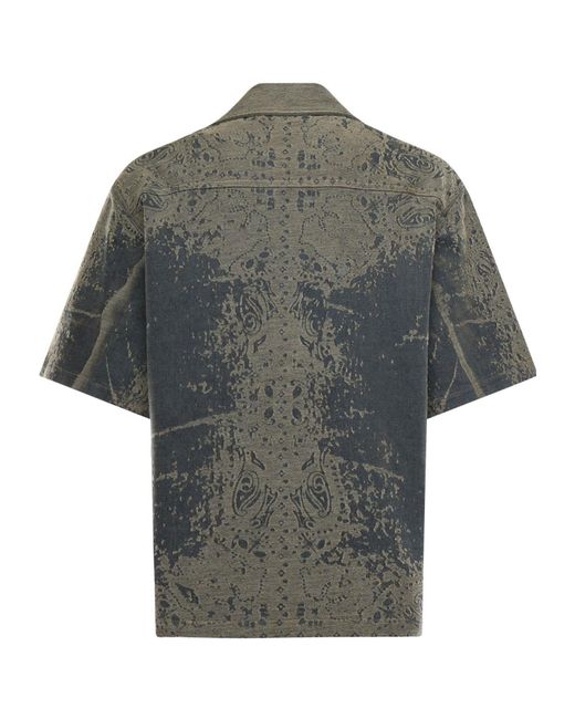 Amiri Gray Paisley Denim Short Sleeve Shirt for men
