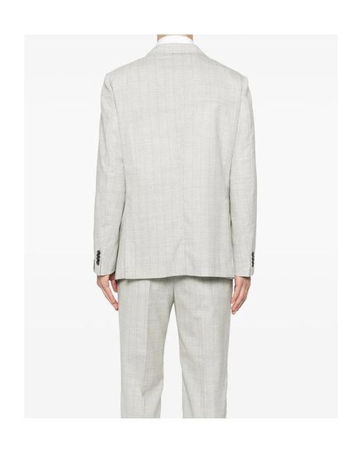 Caruso White Norma Double-Breasted Check-Pattern Suit for men