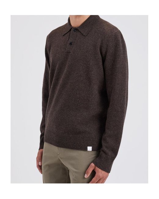Norse Projects Brown Long-Sleeved Wool Polo Shirt for men