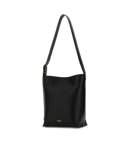 Jil Sander Black Cannolo Logo Stamped Small Shoulder Bag