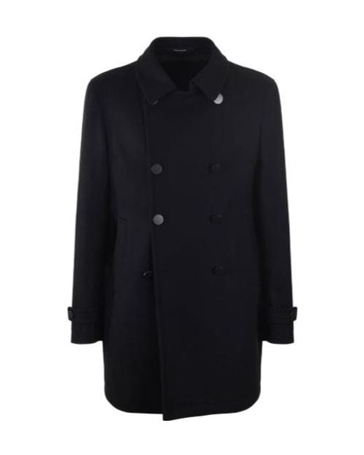 Tagliatore Blue Straight-Hem Double-Breasted Coat for men