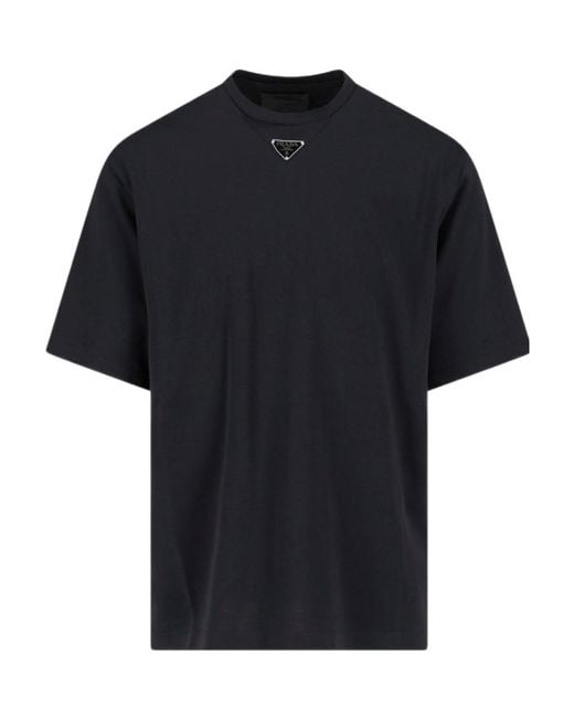 Prada Black Logo Plaque Crewneck T-Shirt for men