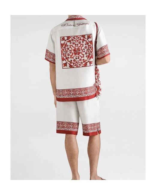Dolce & Gabbana Red Silk Printed Shorts for men