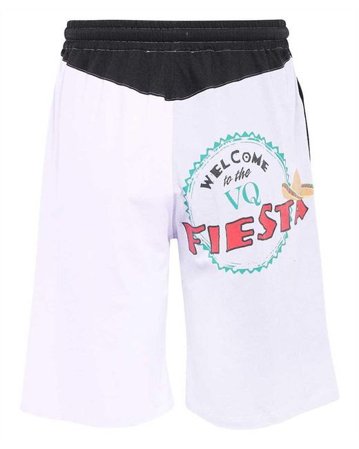 MARINE SERRE Blue Drawstring Regenerated Patchwork Shorts for men