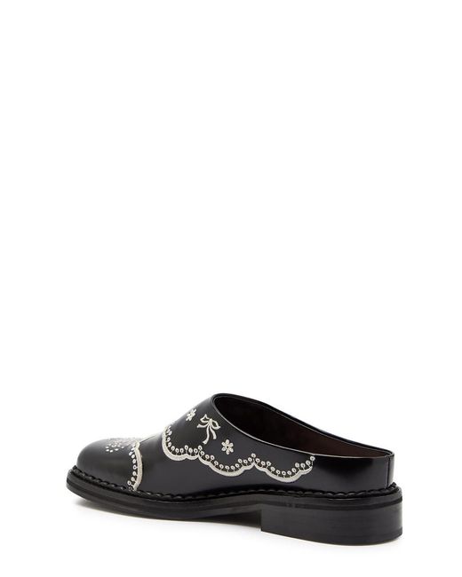 Simone Rocha Black Embroidered Leather Mules