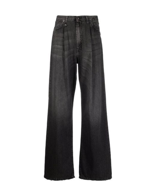 R13 Black Pleated Wide-Leg Jeans