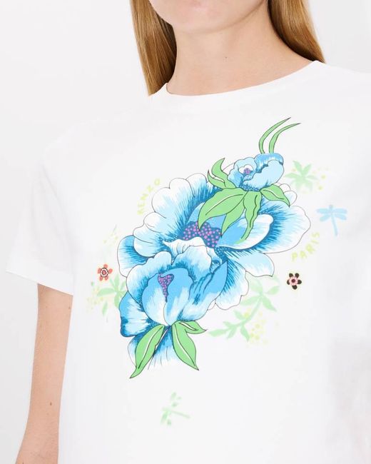 KENZO White Peonies Printed T-Shirt