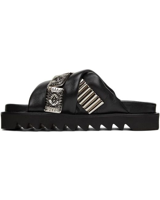 Toga Virilis Black Cross-Strap Sandals for men
