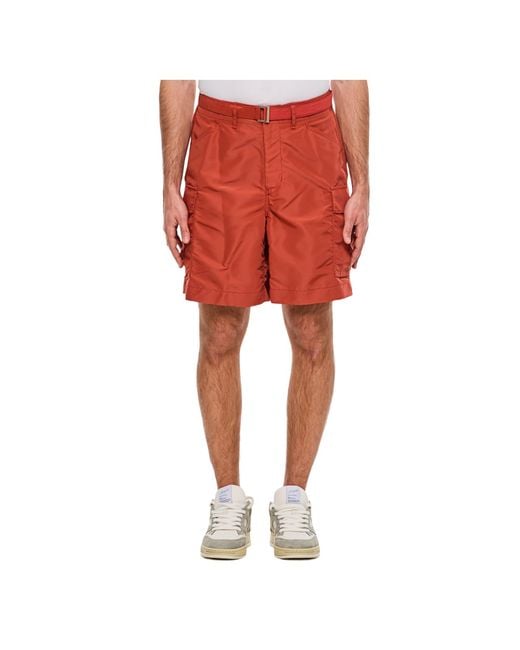 Sacai Red Belt-Loop Shorts for men