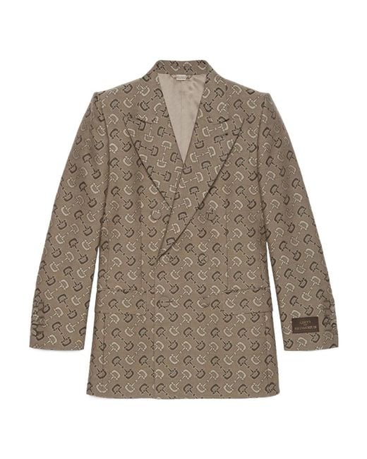 【関税込み】gucci 'Horsebit Maxi' blazer jacket Gucci Gg Pattern Double-Breasted Jacket in Brown for Men | Lyst