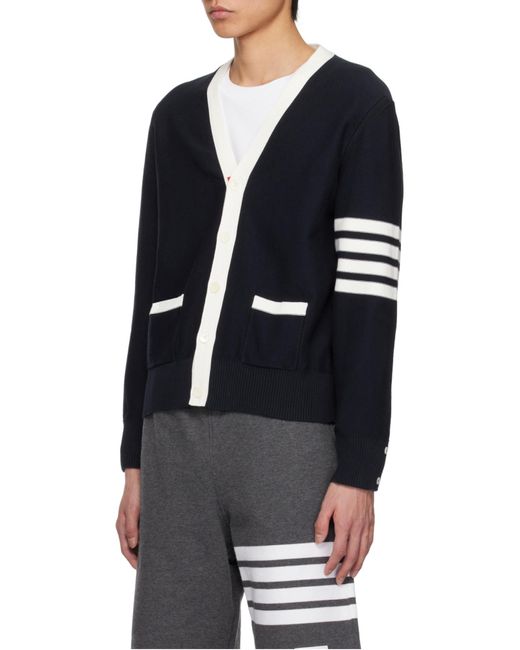 Thom Browne Black V-Neck Knitted Cardigan for men