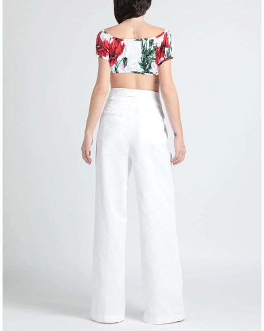 Dolce & Gabbana White Floral Off-The-Shoulder Short Sleeve Top