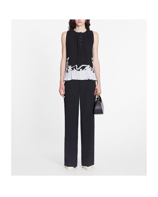 Lanvin Black Abstract-Print Pleated Sleeveless Blouse