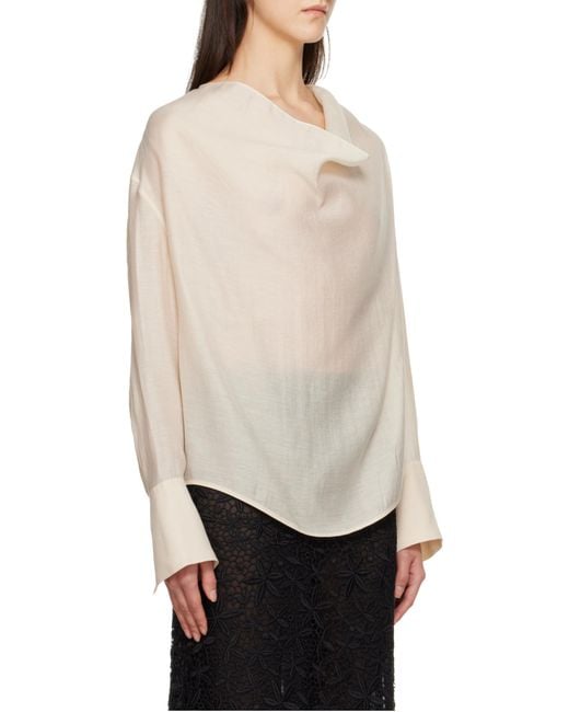 Totême White Totême Draped Curved Hem Blouse