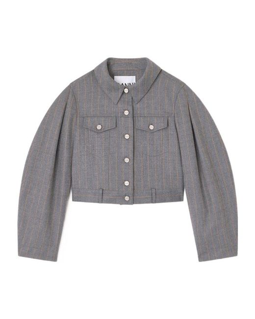 Ganni Gray Pinstripe Pattern Jacket