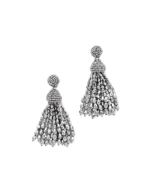Oscar de la Renta White Tone Beaded Clip Earrings