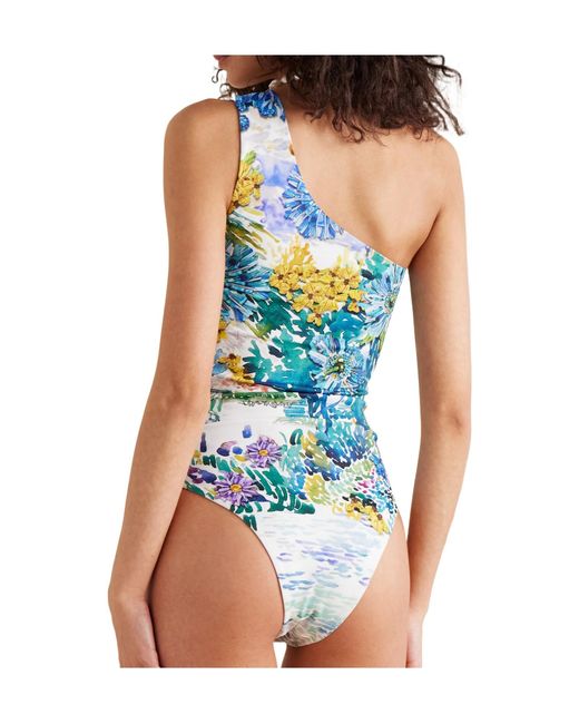 Mary Katrantzou Blue One-Shoulder Printed Swimsuit
