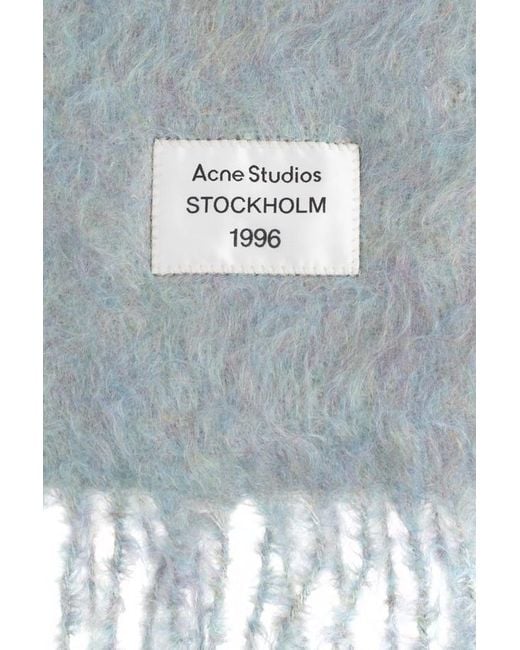 Acne Blue Logo Patch Fringed-Edge Scarf
