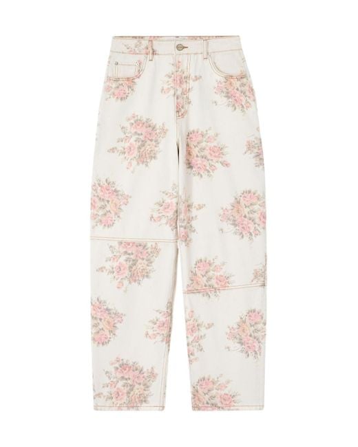 Ganni White Floral Printed Stary Jeans
