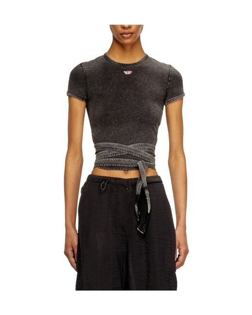 DIESEL Black Solid Color Short Sleeve Top