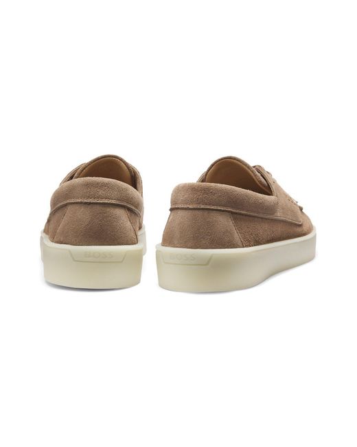 Boss Brown Lace-Up Leather Boat Shoes for men