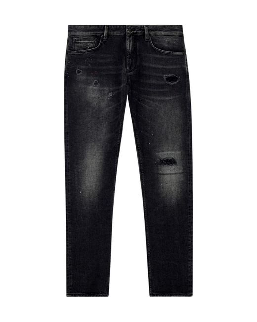 Emporio Armani Blue Five-Pocket Jeans Slim Fit Distressed With Paint Splatters for men