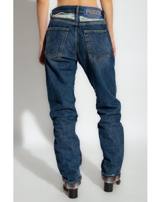 Maison Margiela Blue Vintage Checkered Detailed Jeans