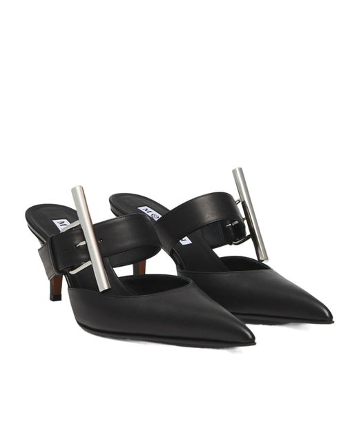 McQueen Black Birdee Cross-Bar Buckle Pointed-Toe Mules