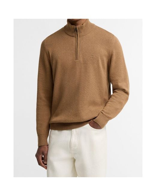 Barbour Brown Quarter-Zip Knit Jumper for men
