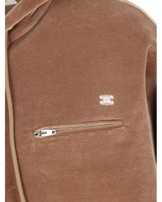 Céline Brown Long-Sleeved Hooded Casual Jacket