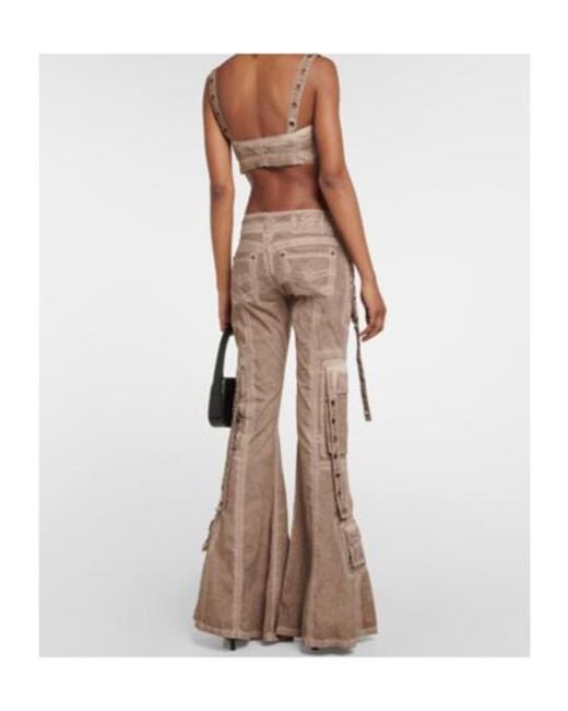Blumarine Natural Embellished Low-Rise Flared Jeans