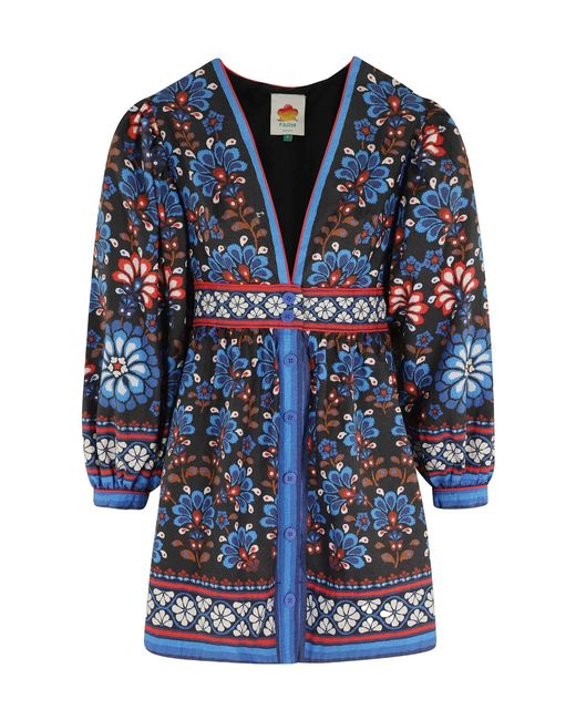 Farm Rio Blue Latina Scarf Floral Mini Dress
