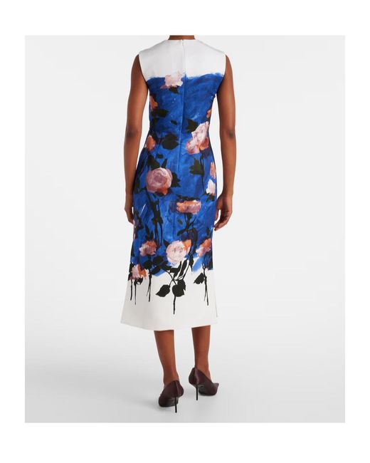 Erdem Blue Floral Cotton-Blend Midi Dress