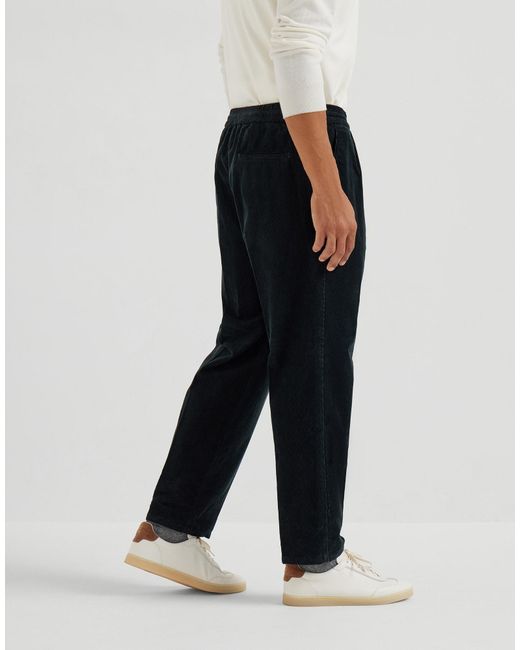 Brunello Cucinelli Blue Drawstring Tapered Trousers for men