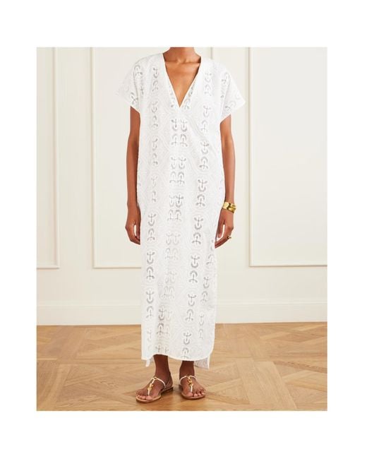 TOVE White Yuna Embroidered Cotton-Blend Midi Dress