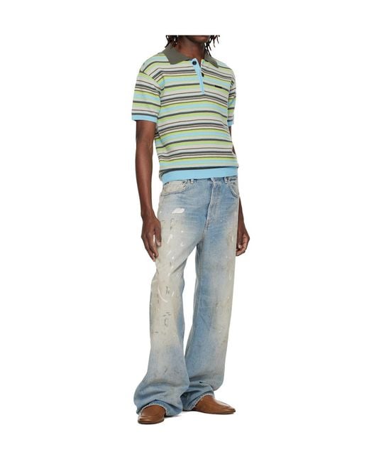 ANDERSSON BELL Blue Striped Wool Polo Shirt for men