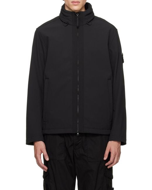 Stone Island Black Logo Patch High Neck Jacket for men