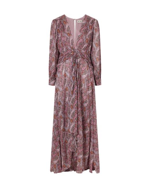 Rixo Purple Meera Pleated Paisley Print Dress