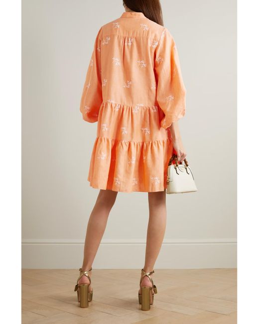 Erdem Orange Winona Layered Embroidered Mini Shirt Dress