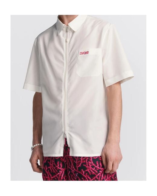 Dior White Homme Zip-Up Short-Sleeved Shirt for men