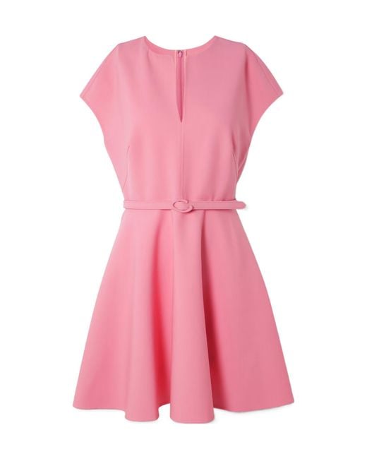 Oscar de la Renta Pink Belted Stretch-Wool Crepe Mini Dress